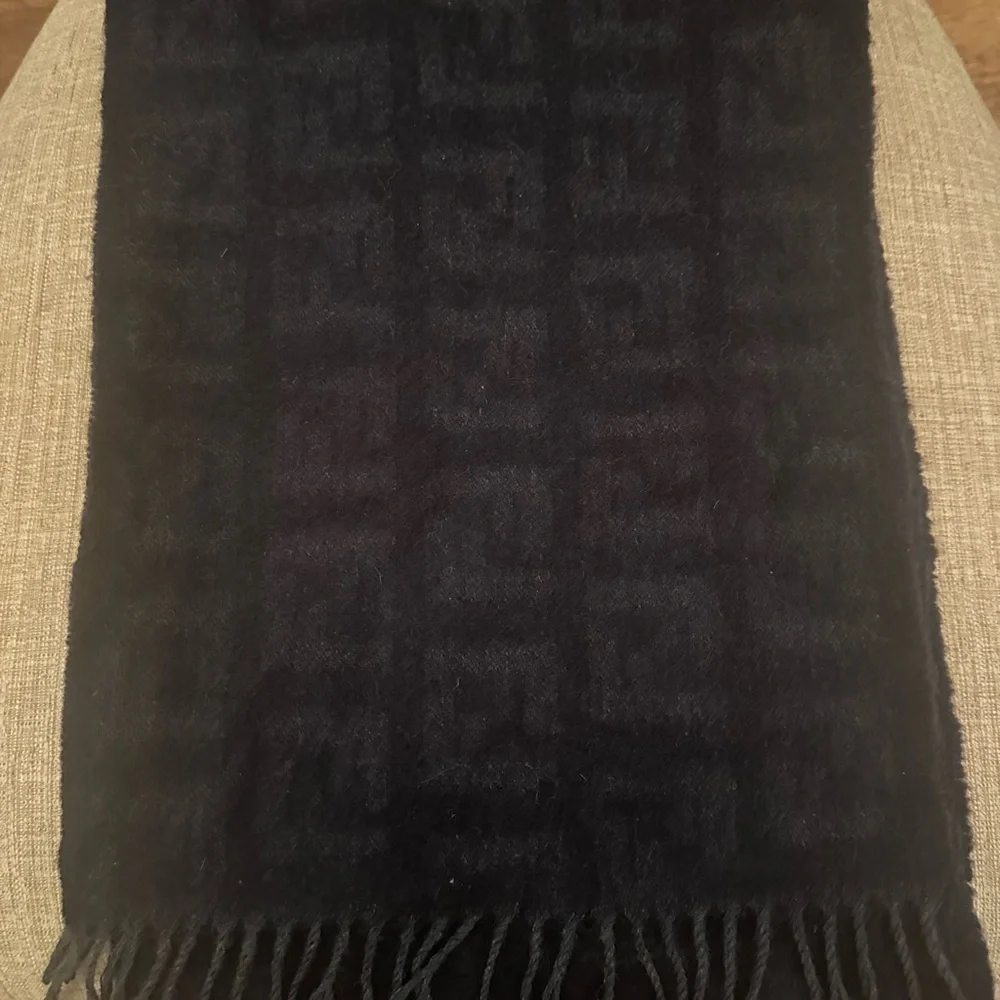 Black Patterned Scarf with Fringe
